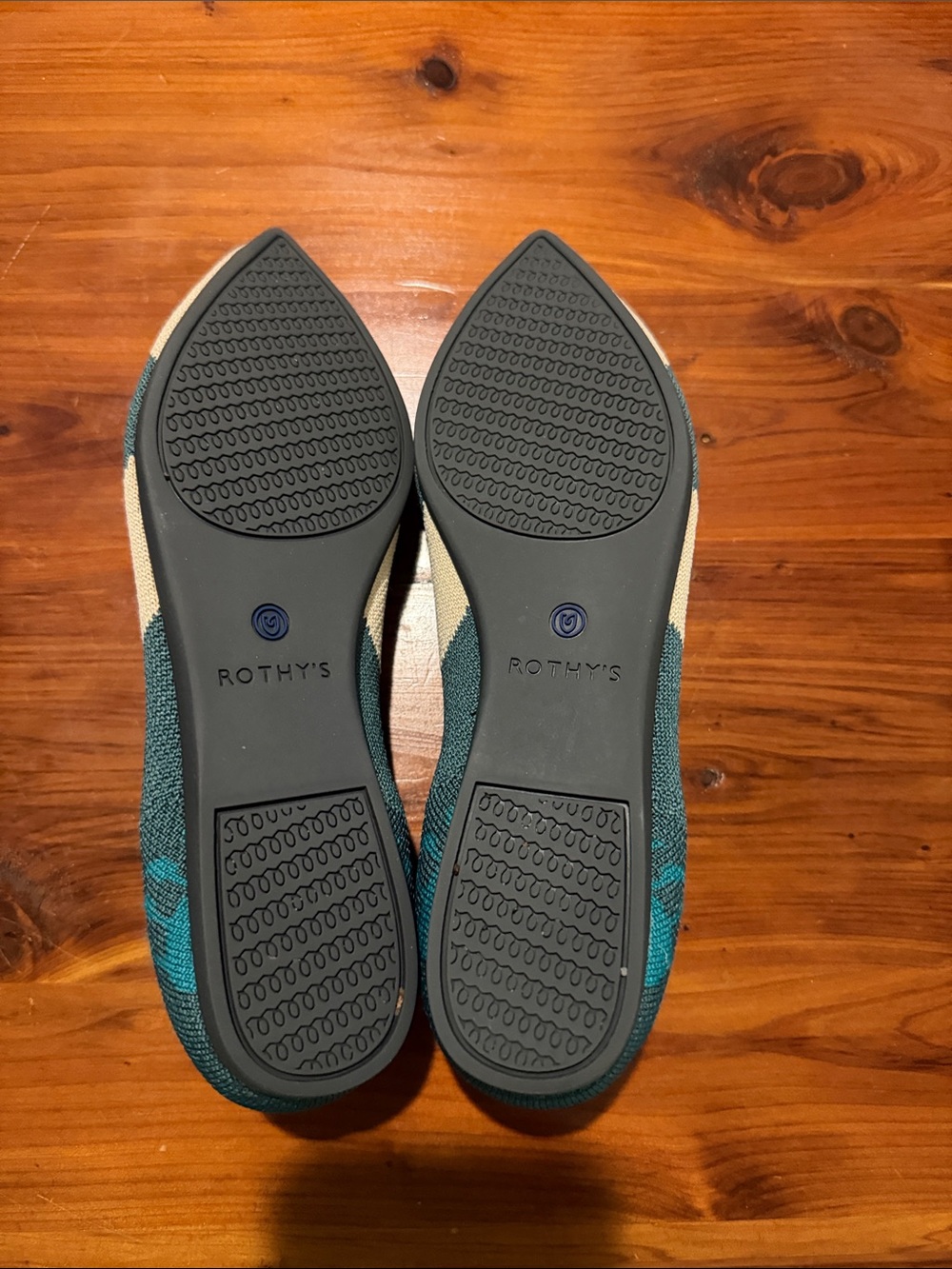 Rothy's Teal and Cream Pointed Knit Flats - Picture 5 of 6